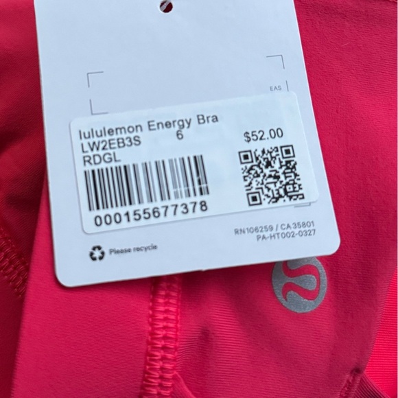NWT - lululemon Energy Bra
Medium Support, B–D Cups in Size 6 - Red Glow - Picture 6 of 8
